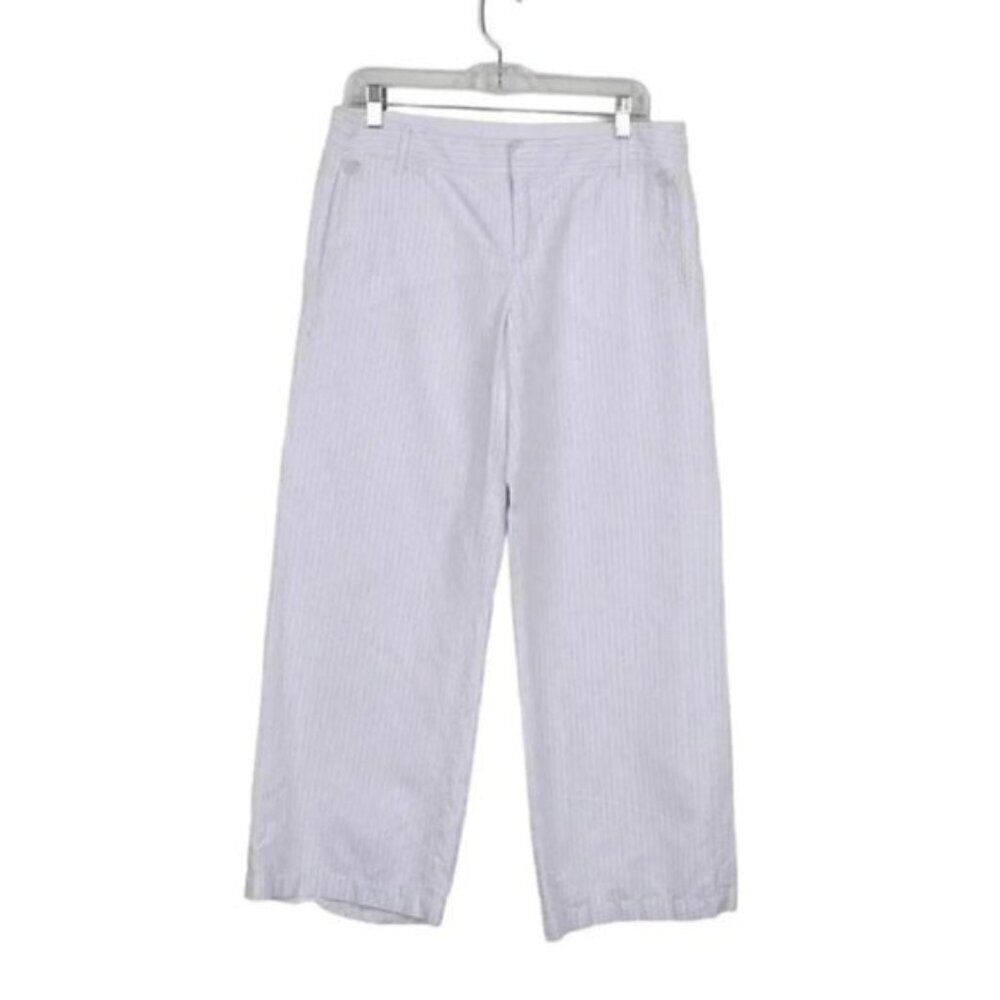 Mexx Wide  Leg Pants Linen Blend White Grey Striped Size 10